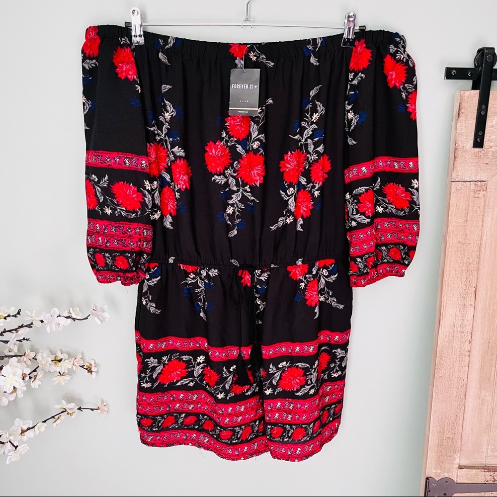 Forever 21+ Black Floral Off Shoulder Romper NWT Size 2X